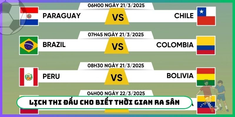 Lịch thi đấu cho biết thời gian ra sân